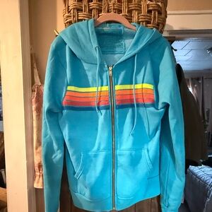 Aviator Nation Turquoise Hoodie with Yellow & Orange Accent